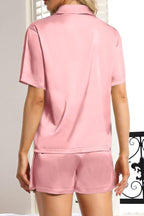 CHYRII Women's Silk Satin Pajamas Sets Tie Front Short Sleeve Tops and Shorts Two Piece Pj Sets Sleepwear
