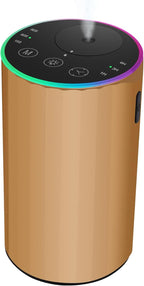 Waterless Essential Oil Diffuser, 7 Colors LED Light, Battery Powered Mini Scent Air Machine, Aromatherapy Mist Diffuser for Home Room Car Office，Black Aluminum Alloy (Gold)