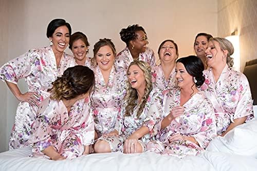 Women's Satin Robes Floral Bridesmaid Robes Short Silk Kimonos Sleepwear