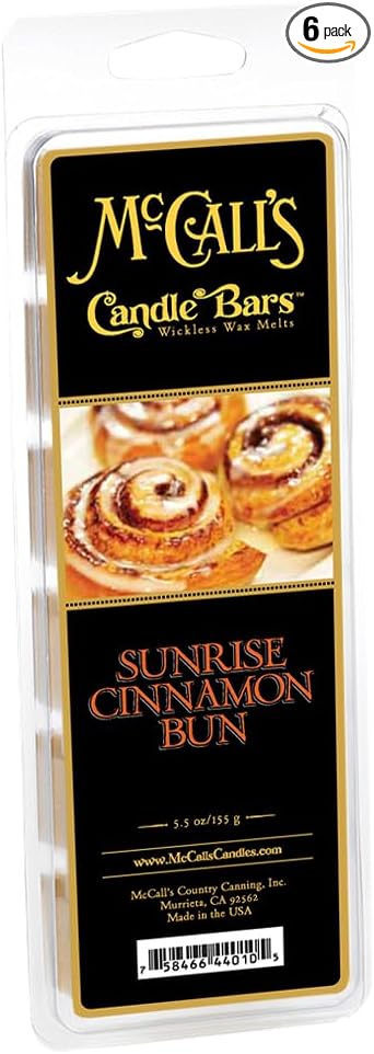 McCall’s Candles | Sunrise Cinnamon Bun | Scented Wax Melt | Warm Cinnamon Roll, Icing & Morning Magic | 6-Piece Break-Apart Bar | 12–24 Hours Per Wedge | Poured in the USA | 5.5 oz