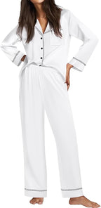Ekouaer Satin Pajama Set for Women Silky Sleepwear Long Sleeve Top and Pants Button Down Pjs Lounge Set