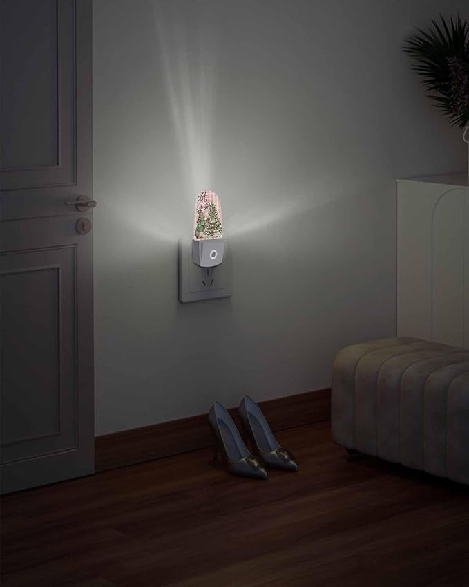 Night Light Plug into Wall, Xmas Winter Squirrel Santa Tree Snowflakes Dots Buffalo Gingham Vintage Peach Beige Popsicle Shape Night Light LED Nightlight with Light Sensors for Kids Bedroom Hallway