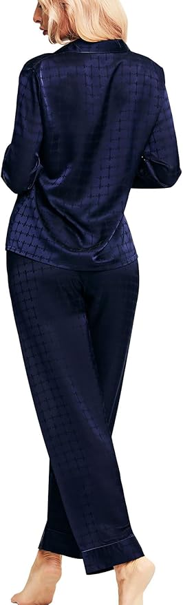 SIHA Satin Silk Pajamas for Women Pajama Set With Long Sleeve Button-Down Satin Pajamas Sleepwear XS-3XL