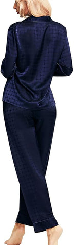 SIHA Satin Silk Pajamas for Women Pajama Set With Long Sleeve Button-Down Satin Pajamas Sleepwear XS-3XL