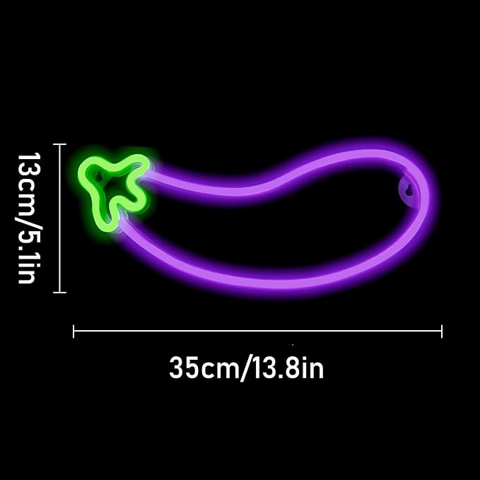 ENUOLI Eggplant Neon Signs,LED Purple Eggplant Neon Light Decorative Art LED Lights for Wall Decor,USB/Battery Powered Night Lamps Light Up Signs for Bedroom,Party, Living Room,Home Decor
