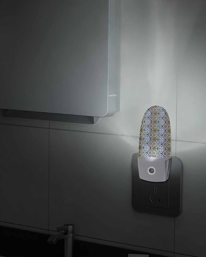 Night Light Plug into Wall, Floral Flowers Line Art Vintage Baroque National Purple Peach Green Brown Blue Popsicle Shape Night Light LED Nightlight with Light Sensors for Kids Bedroom Hallway