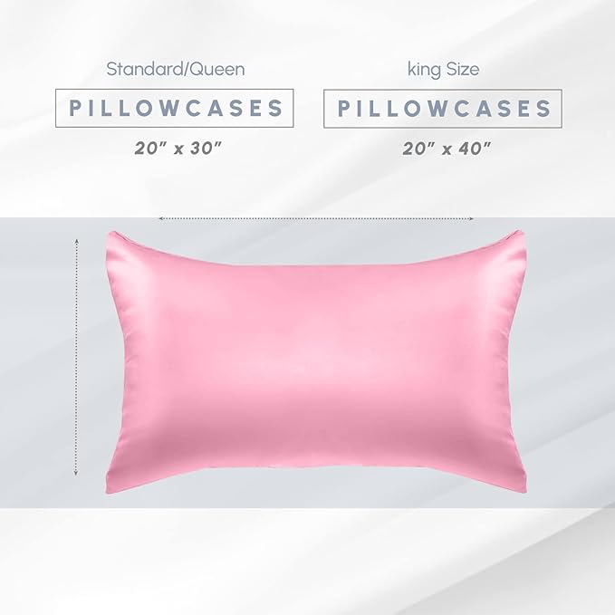 Elegant Comfort 2-Pack Cooling Viscose Satin Pillowcase Set with Hidden Zipper Closure, Silky Smooth for Hair and Skin Care-Beautiful Gift Box-2-Piece Satin Pillowcase Set, Standard/Queen, Light Pink