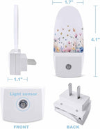Night Light Plug into Wall, Spring Summer Flowers Floral Butterflies Birds Blue Yellow Peach Light Purple Popsicle Shape Night Light LED Nightlight with Light Sensors for Kids Bedroom Hallway