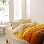 CLOTHKNOW Orange Yellow Queen Comforter Set Velvet Bedding Sets Dark Yellow Queen Comforter Soft Caramel Comforter Sets Queen