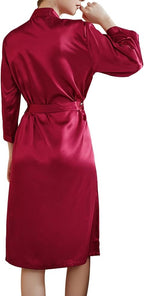 JEERLEEP Womens Silky Satin Robe Nine-quarter Sleeve Casual Sleepwear Party clothes Loungewear