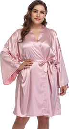Women's Plus Size Short Satin Kimono Robes Sleepwear Bathrobes Silky Dressing Gown