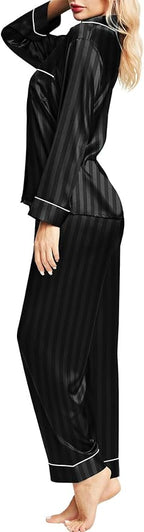 SIHA Satin Silk Pajamas for Women Pajama Set With Long Sleeve Button-Down Satin Pajamas Sleepwear XS-3XL