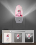 Night Light Plug into Wall, Xmas Western Peach Cowboy Boots Poinsettia Flower Leaf Berry Watercolor Vintage Popsicle Shape Night Light LED Nightlight with Light Sensors for Kids Bedroom Hallway