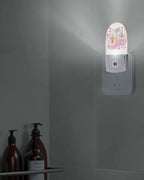 Night Light Plug into Wall, Fall Thanksgiving Day Peach Gray Pumpkins Botanical Leaves Hand Painted Beige Popsicle Shape Night Light LED Nightlight with Light Sensors for Kids Bedroom Hallway