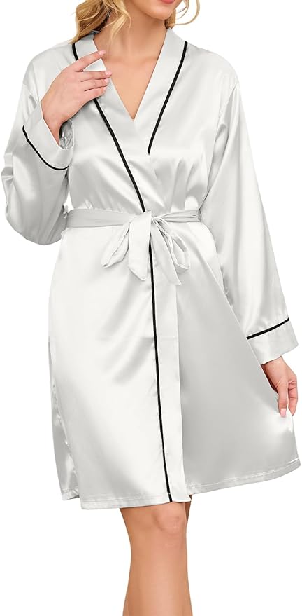 Satin Robes for Women Elegant Satin Kimono Silk Bathrobe for Wedding, Bridal Party, Silk Sleepwear, and Loungewear