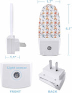 Night Light Plug into Wall, Spring Summer Floral Flowers Leaves Peach Yellow Light Blue Grey White Popsicle Shape Night Light LED Nightlight with Light Sensors for Kids Bedroom Hallway