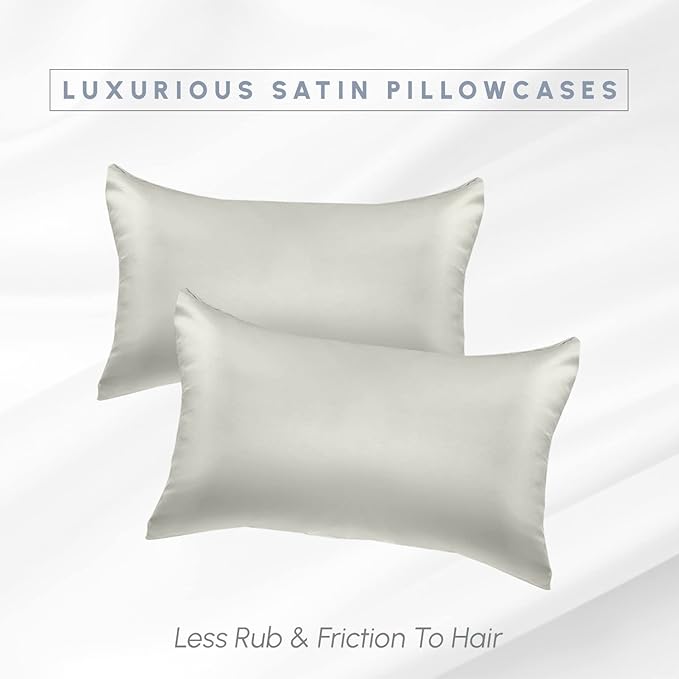 Elegant Comfort 2-Pack Cooling Viscose Satin Pillowcase Set with Hidden Zipper Closure, Silky Smooth for Hair and Skin Care-Beautiful Gift Box-2-Piece Satin Pillowcase Set, Standard/Queen, Light Jade