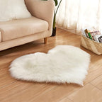 Faux Fur Sheepskin Heart Shaped Area Rugs, 12"x16" Luxurious Wool Love Floor Carpets Bathroom Non-Slip Mat for Home Decor Nursery Living Room Bedroom Pet Kids and Baby Room (White)