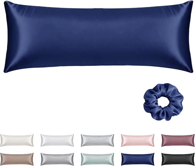 Vielit Satin Body Pillow Pillowcase 1pc,Silky Body Pillow Cover Similar to Silk Pillow Cases Soft Body Pillow Case 20x54 & Envelope Closure,Gift for Women Men Navy & 1 Satin Scunchie