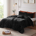 Intelligent Design Queen Comforter Set, Velvet Comforter Set , Luxury Diamond Quilting Comforter Set, Fluffy Comforter Bed Set with Decorative Pillowand 2 Shams, 4 Piece Black, Full/Queen