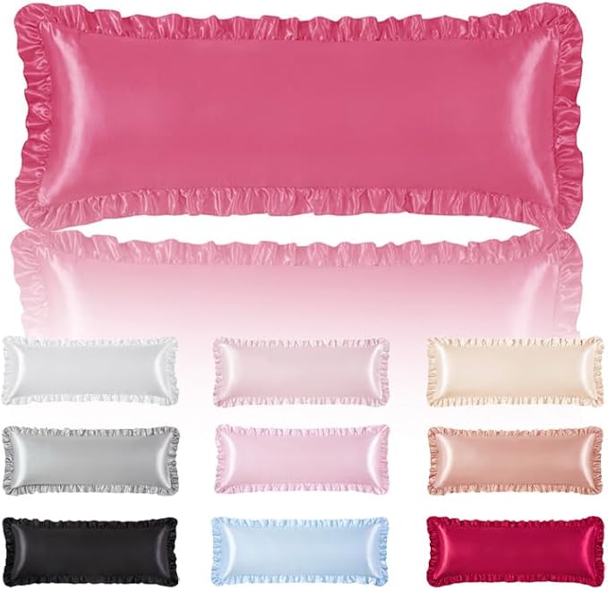 Peach Red Satin Pillowcases Body Pillow for Hair and Skin,Peach Red Body Pillow Silk Pillowcase with Envelope Closure Princess Room Decoration