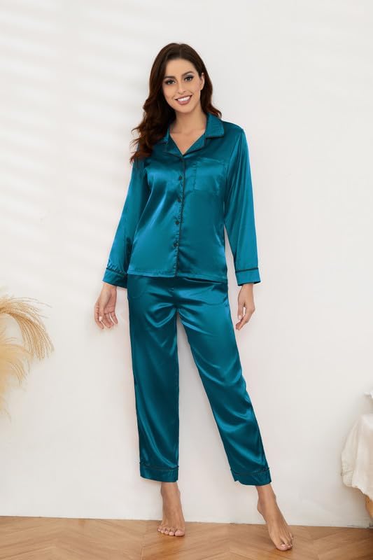 U2SKIIN Women Silk Pajamas Set, Long Sleeve Satin Pajamas for Women Sleepwear Button Down Pjs Set Two-piece