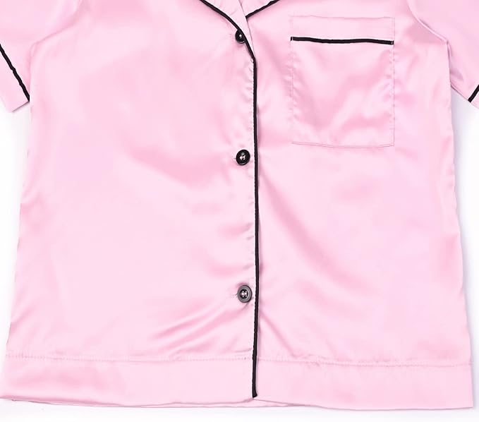 QPANCY Kids Satin Pajamas Sets Baby Boy Girl Button-Down Silk Sleepwear 2 Piece Short Sleeve Loungewear Clothes Set