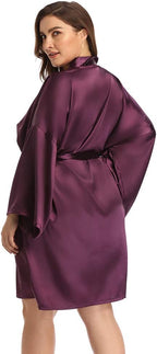 Women's Plus Size Short Satin Kimono Robes Sleepwear Bathrobes Silky Dressing Gown