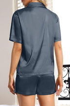 CHYRII Women's Silk Satin Pajamas Sets Tie Front Short Sleeve Tops and Shorts Two Piece Pj Sets Sleepwear