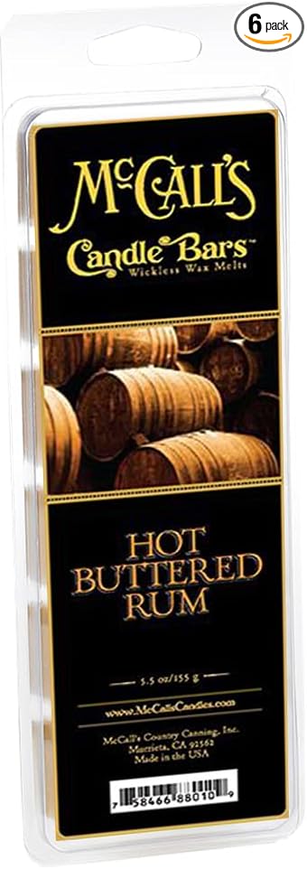 McCall’s Candles | Hot Buttered Rum | Scented Wax Melt | Warm Butter, Sweet Rum & Spiced Vanilla | 6-Piece Break-Apart Bar | 12–24 Hours Per Wedge | Poured in the USA | 5.5 oz
