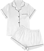 LILLUSORY Silk Satin Pajama Set for Women 2 Piece Lounge Pjs Winter Matching Summer Sleepwear Button Down Shirt Shorts