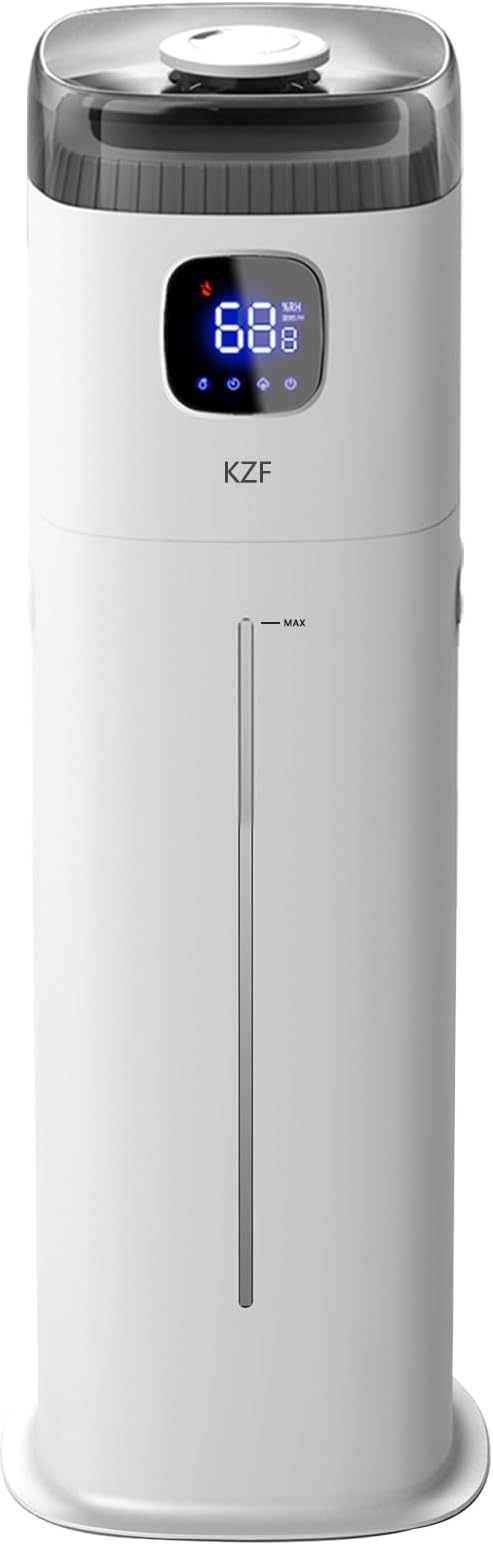 KZF Large Humidifier for Bedroom, 9L/2.5Gallon Ultrasonic Cool Mist Humidifier with Humidistat, 360°Nozzle, 350ML/H Big Mist Level, Suitable for Kids Room Livingroom Yoga Office Plant，White