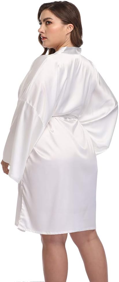 Women's Plus Size Short Satin Kimono Robes Sleepwear Bathrobes Silky Dressing Gown