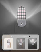 Night Light Plug into Wall, Lines Stripes Simple Art Buffalo Check Texture Peach Black White Popsicle Shape Night Light LED Nightlight with Light Sensors for Kids Bedroom Hallway