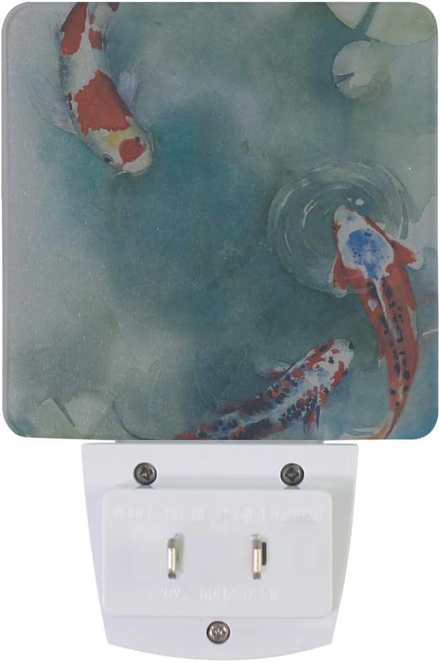Plug in Night Light Japanese Koi Fish in The Pond Lamp Ultra-Slim, Cool-Touch Dusk to Dawn Sensor LED Nightlight Smart Light Automatically Lights for Kids Adults and Nursery Decor Night Light