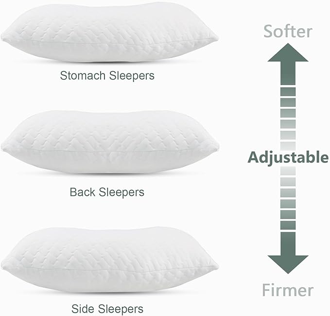 CHxxy Shredded Memory Foam Pillows – Adjustable Loft, Orthopedic Support for Side/Back Sleepers, Pressure Relief for Cervical Spine, Machine Washable (Queen Size)