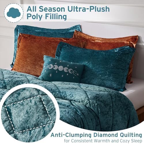 Intelligent Design Twin Comforter Set, Velvet Comforter Set , Luxury Diamond Quilting Comforter Set, Fluffy Comforter Bed Set with Decorative Pillowand 1 Sham, 3 Piece Teal, Twin/Twin XL