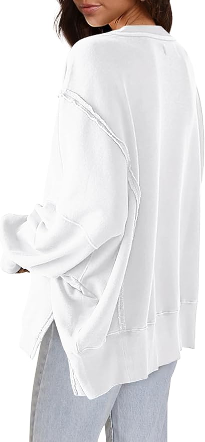 Nirovien Womens Oversized Crewneck Sweatshirt Side Slit Long Sleeve Pullover Slouchy Fit Tops