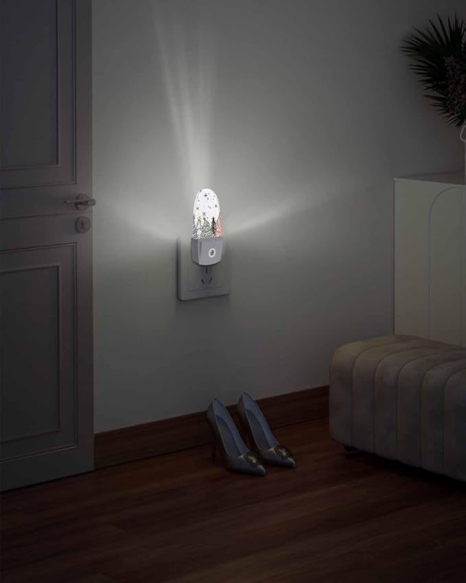 Night Light Plug into Wall, Christmas Day Winter Pine Trees Snowflakes Blue Sage Green Black Peach White Popsicle Shape Night Light LED Nightlight with Light Sensors for Kids Bedroom Hallway