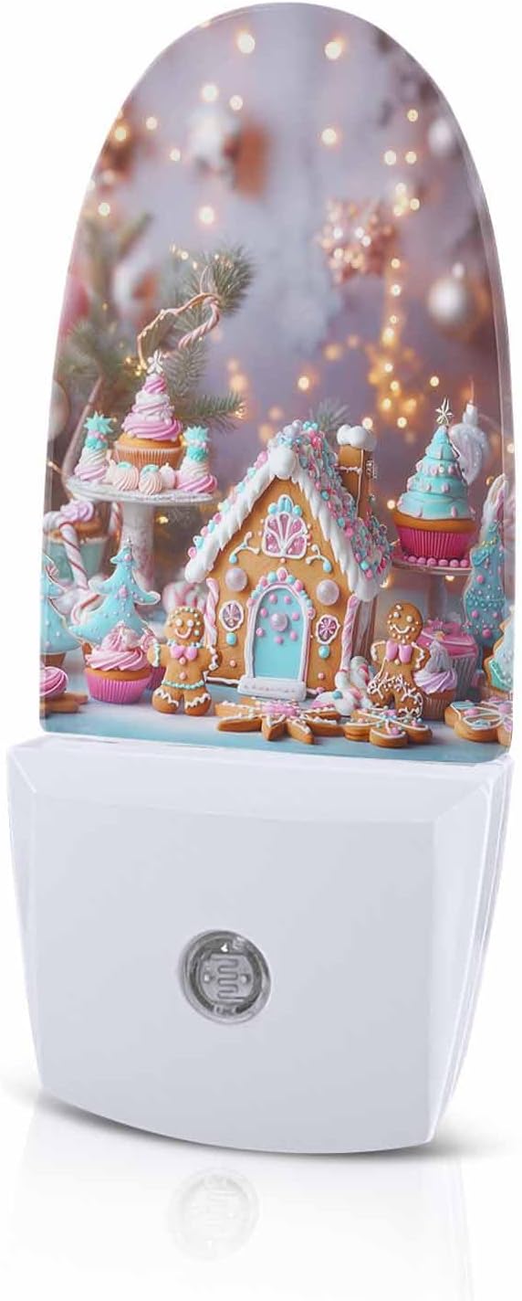 Winter Candy Lodge Turquoise Pine Tree Night Light Plug into Wall, Biscuit Christmas Ball Peach Popsicle Shape Night Light LED Nightlight with Light Sensors for Kids Bedroom Hallway