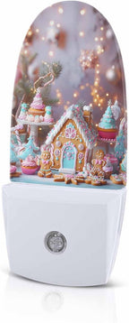 Winter Candy Lodge Turquoise Pine Tree Night Light Plug into Wall, Biscuit Christmas Ball Peach Popsicle Shape Night Light LED Nightlight with Light Sensors for Kids Bedroom Hallway