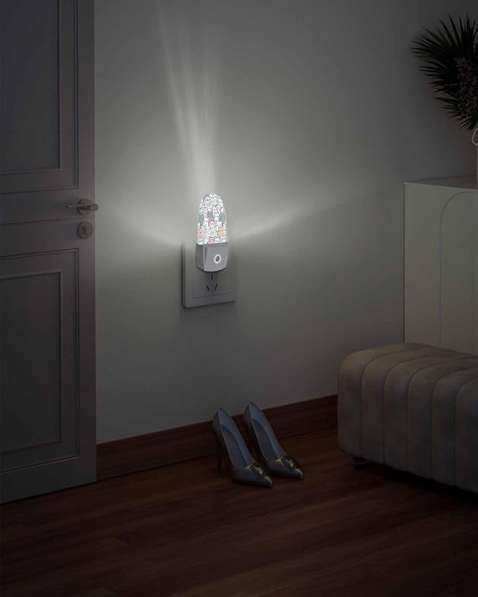 Night Light Plug into Wall, Cats Animals Lines Cute Peach Gray White Pale Turquoise Popsicle Shape Night Light LED Nightlight with Light Sensors for Kids Bedroom Hallway