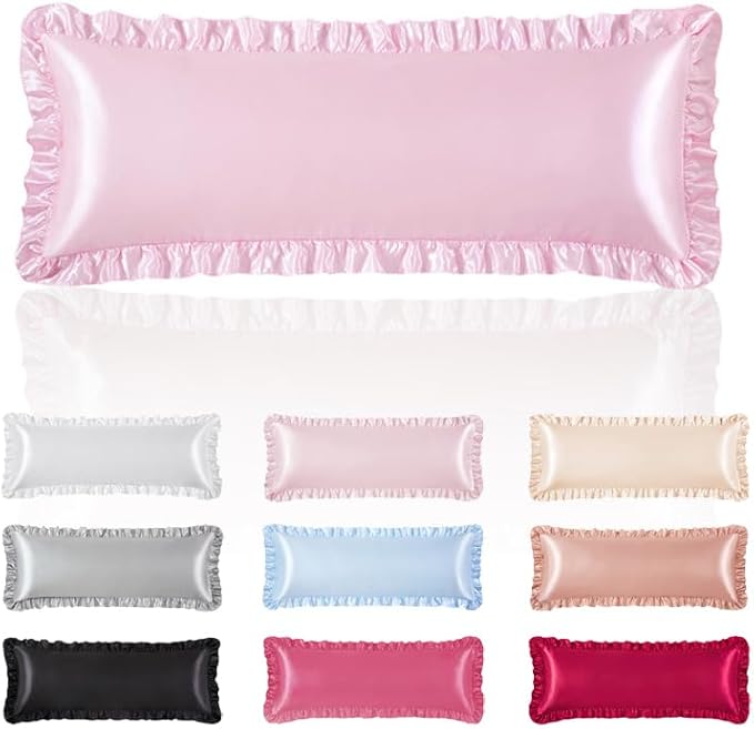 Pink Satin Pillowcases Body Pillow for Hair and Skin,Pink Body Pillow Silk Pillowcase with Envelope Closure Princess Room Decoration
