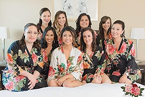 MissNina Women's Floral Satin Kimono Robes Short Silky Bridesmaid Robes Sleepwear