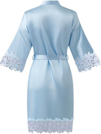 Womens Short Satin Robe Lace Trim Silk Kimono Sleepwear Bridesmaid Robes for Bride Wedding Party Nightgown