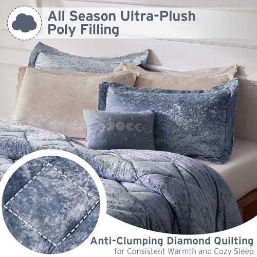 Intelligent Design King Comforter Set, Velvet Comforter Set , Luxury Diamond Quilting Comforter Set, Fluffy Comforter Bed Set with Decorative Pillowand 2 Shams, 4 Piece Blue, King/ Cal King