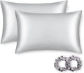 ALASKA BEAR Silk Pillowcase for Hair and Skin, Set of 2 Pure Genuine 22 Momme Mulberry Silk Pillow Cases Standard Size for Bliss Sleep Better Than Poly Satin, Zipper Closure(2pc,Silver)