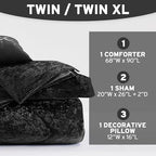 Intelligent Design Twin Comforter Set, Velvet Comforter Set , Luxury Diamond Quilting Comforter Set, Fluffy Comforter Bed Set with Decorative Pillowand 1 Sham, 3 Piece Black, Twin/Twin XL
