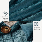 Intelligent Design Twin Comforter Set, Velvet Comforter Set , Luxury Diamond Quilting Comforter Set, Fluffy Comforter Bed Set with Decorative Pillowand 1 Sham, 3 Piece Teal, Twin/Twin XL