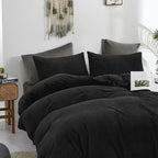 CLOTHKNOW Black King Size Comforter Set Velvet Bedding Comforter Sets Soft Comforter Cozy Black Comforter with 2 x Pillowcases